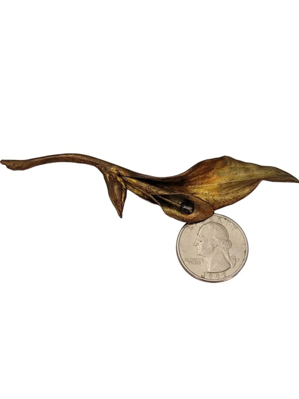 Michael Michaud Bronze Calla Lily Center Genuine Freshwater Pearl Brooch E755